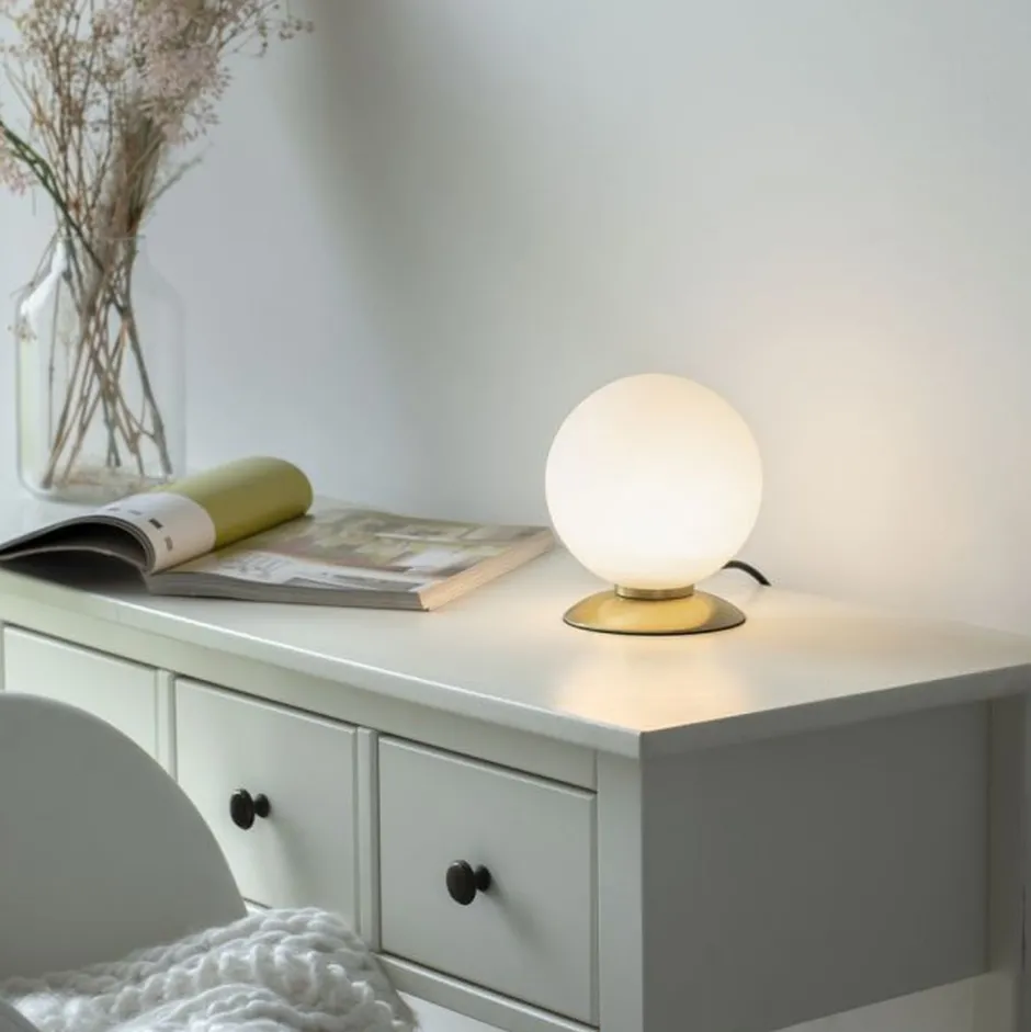 Paul Neuhaus LED Tischleuchte in Messing Glasschirm 3000 K dimmbar< Wohnzimmerlampen|Schlafzimmer Lampen