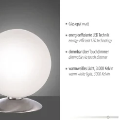 Paul Neuhaus LED Tischleuchte in Stahl Glaskugel 3 W 3000 K dimmbar< Wohnzimmerlampen|Schlafzimmer Lampen
