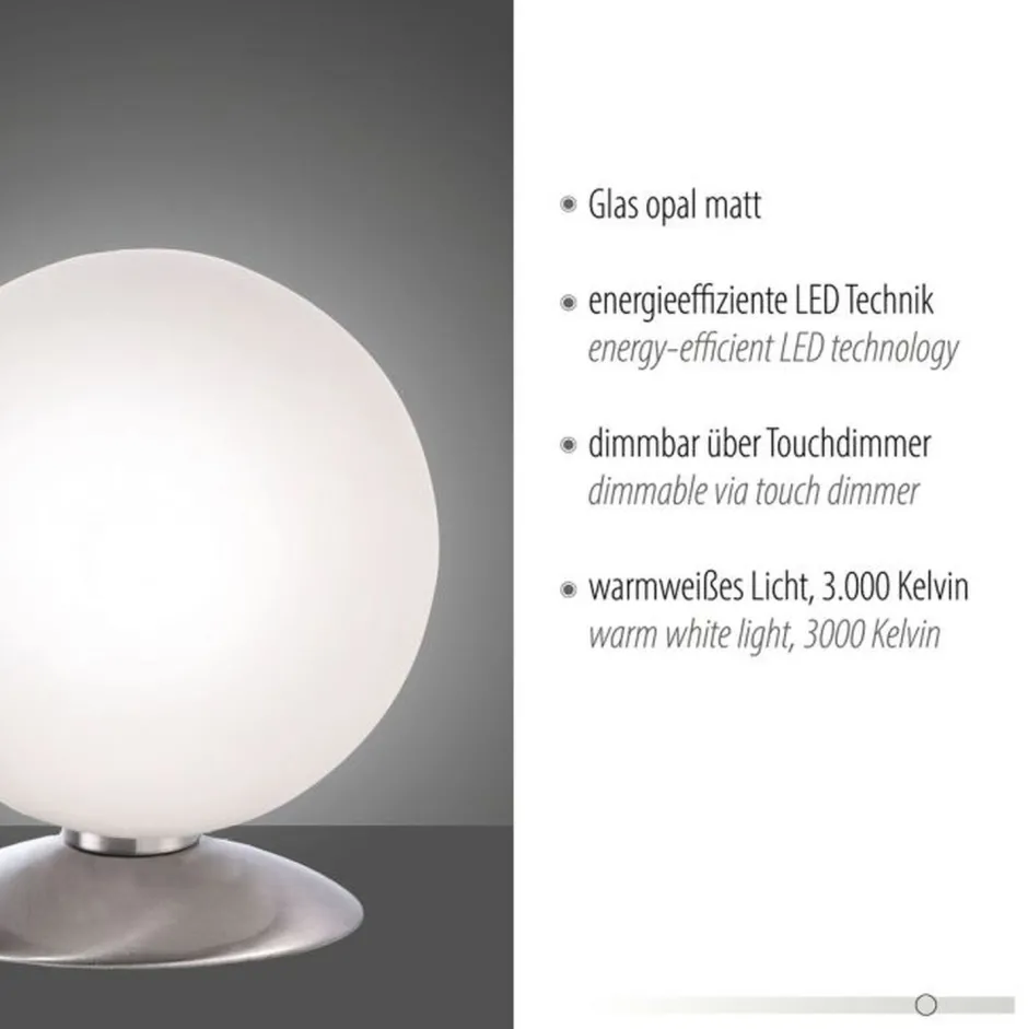 Paul Neuhaus LED Tischleuchte in Stahl Glaskugel 3 W 3000 K dimmbar< Wohnzimmerlampen|Schlafzimmer Lampen