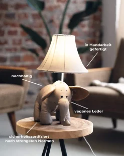 Happy Lamps LED Tischleuchte Kinderzimmer Elefant 48 cm Grau vegan<Kinder Wohnzimmerlampen|Kinderzimmerlampen