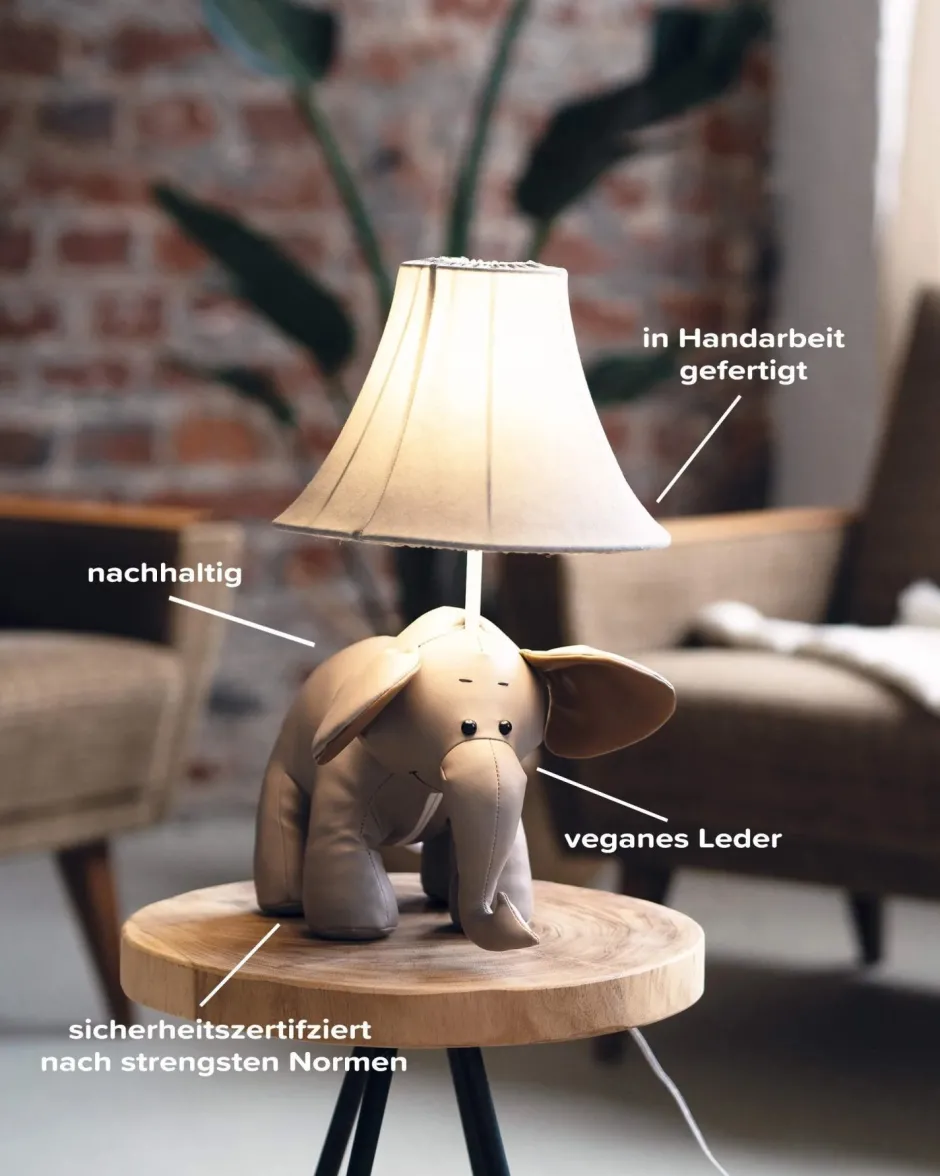 Happy Lamps LED Tischleuchte Kinderzimmer Elefant 48 cm Grau vegan<Kinder Wohnzimmerlampen|Kinderzimmerlampen