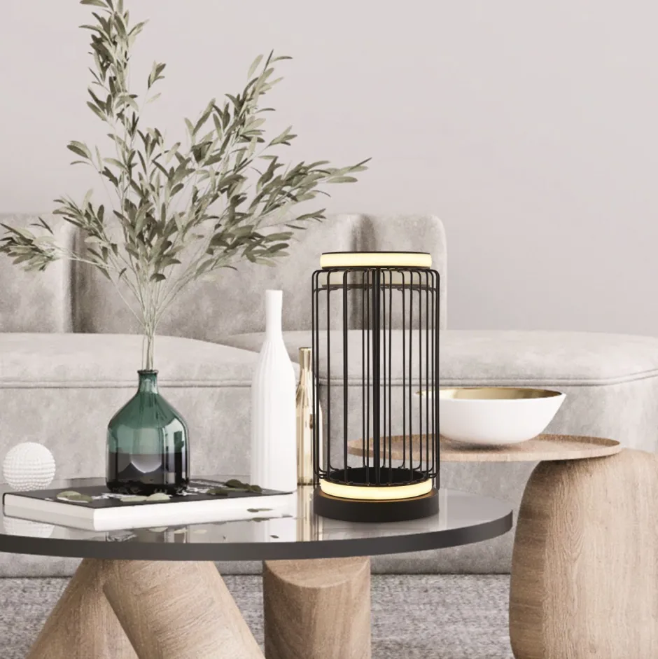 Searchlight LED Tischleuchte Schwarz Weiß 33 cm Ø 16 cm Metall 3000 K< Wohnzimmerlampen|Metall Lampen