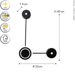 Eco-Light LED Wandlampe Aluminium dimmbar H:44 cm 3000 K Schwarz< Wohnzimmerlampen|Metall Lampen