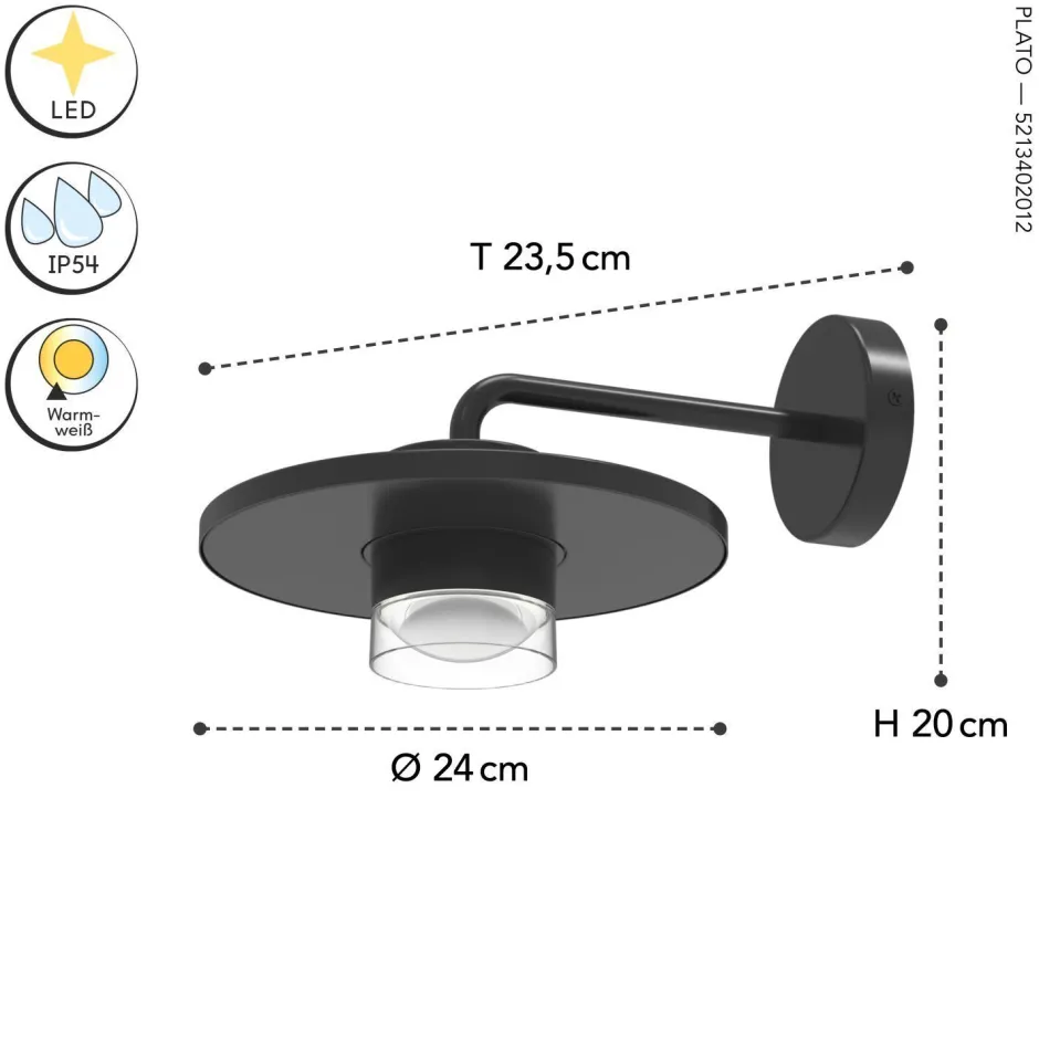 Metall Lampen|Led Außenleuchten*Eco-Light LED Wandlampe außen Aluminium B:24 cm 7 W IP54 Schwarz