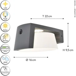 Metall Lampen|Led Außenleuchten*Eco-Light LED Wandlampe Bewegungssensor Aluminium B:16 cm IP44