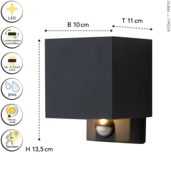Eco-Light LED Wandlampe Bewegungssensor Anthrazit Up Down IP54< Metall Lampen|Led Außenleuchten
