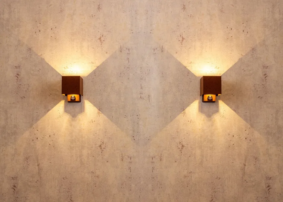 Metall Lampen|Led Außenleuchten*Eco-Light LED Wandlampe Bewegungssensor Rostbraun Up Down IP54