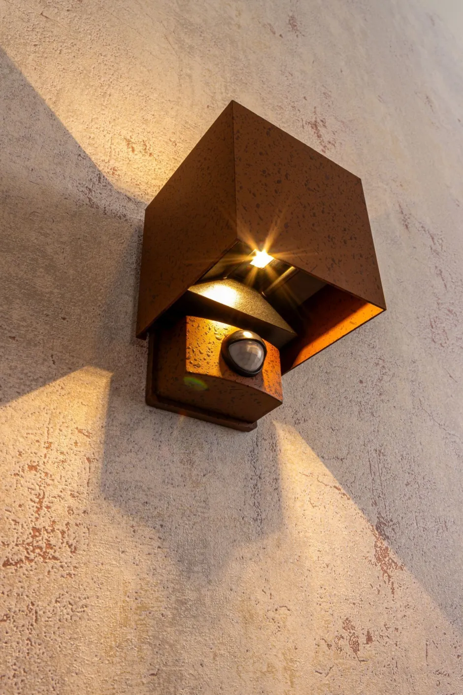 Metall Lampen|Led Außenleuchten*Eco-Light LED Wandlampe Bewegungssensor Rostbraun Up Down IP54