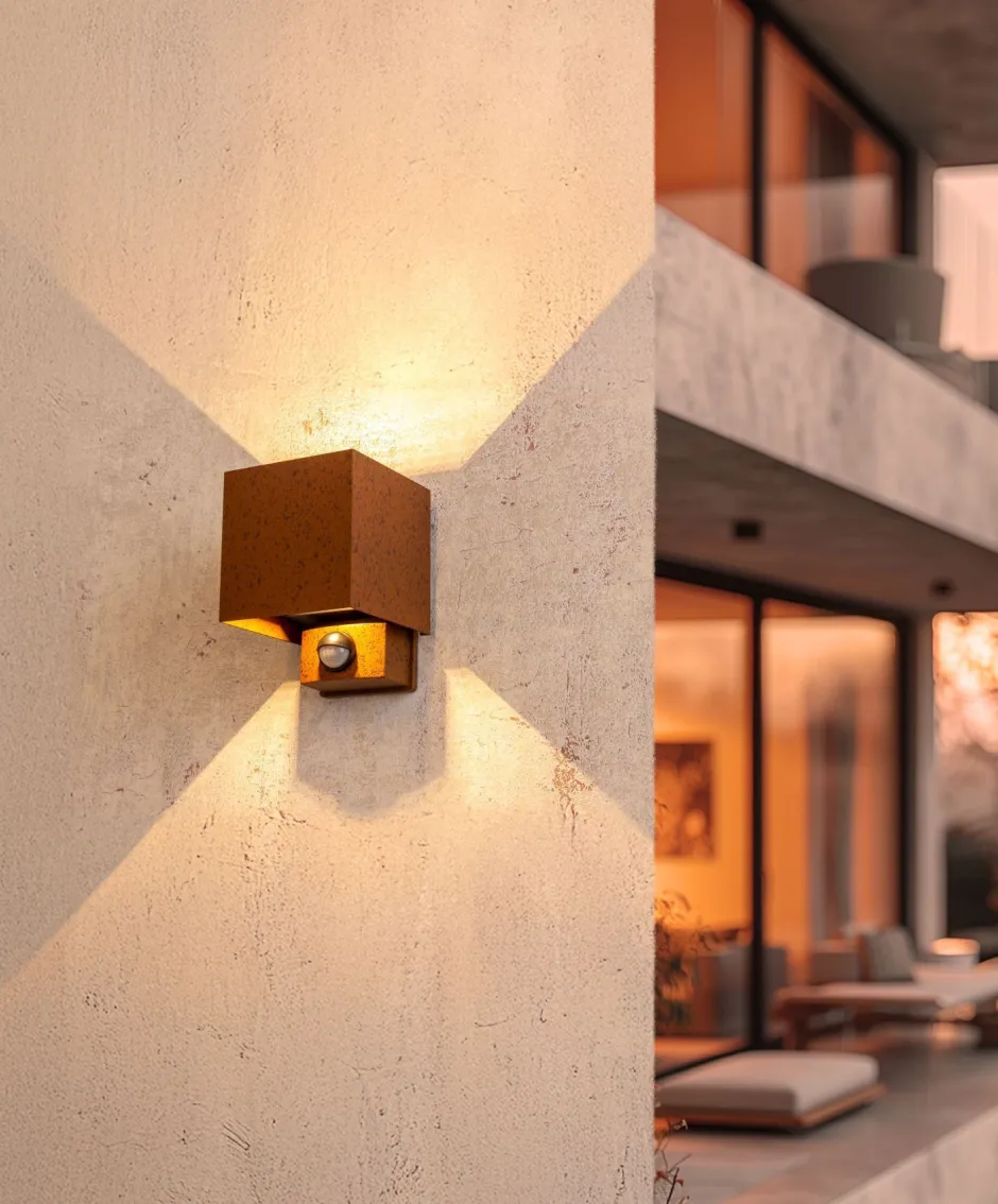 Metall Lampen|Led Außenleuchten*Eco-Light LED Wandlampe Bewegungssensor Rostbraun Up Down IP54
