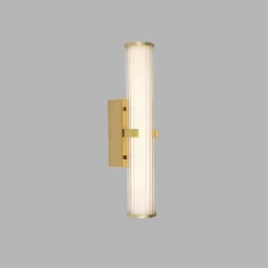 Wohnzimmerlampen|Jugendstil Lampen*Searchlight LED Wandlampe IP44 Glas Metall in Gold 43 cm Bad Spiegel