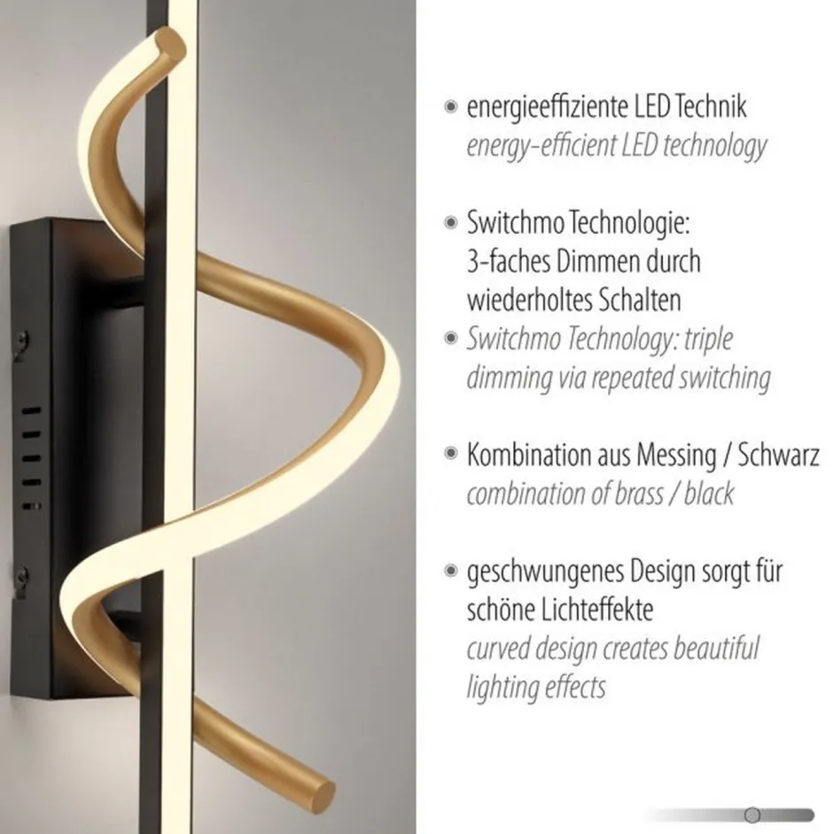 Led Lampen|Wandleuchten*Just Light LED Wandlampe Metall dimmbar 3000 K Schwarz Messing