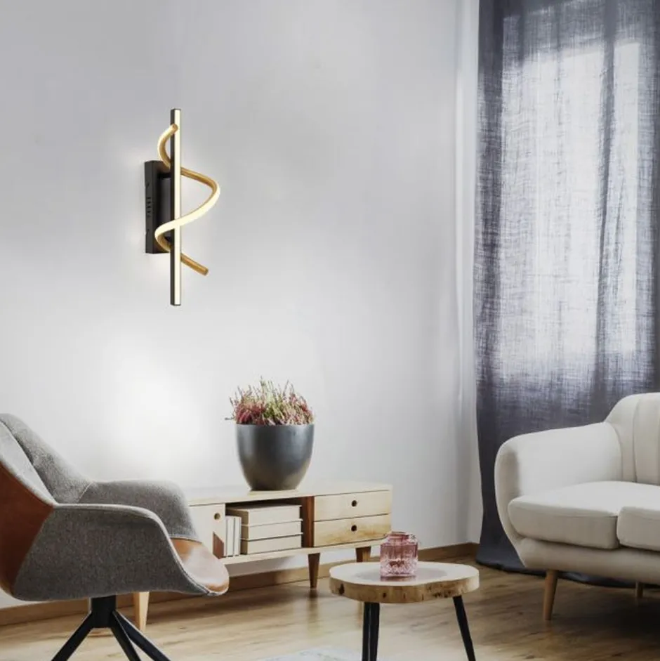 Led Lampen|Wandleuchten*Just Light LED Wandlampe Metall dimmbar 3000 K Schwarz Messing