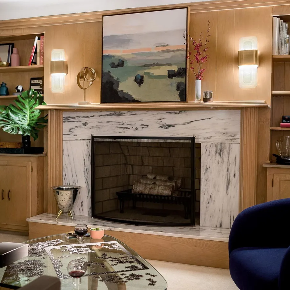 Elstead LED Wandlampe Metall Glas H: 43,2 cm in Messing Weiß< Wandleuchten|Flurlampen