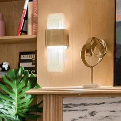 Elstead LED Wandlampe Metall Glas H: 43,2 cm in Messing Weiß< Wandleuchten|Flurlampen