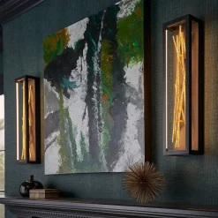 Led Lampen|Wandleuchten*Elstead LED Wandlampe Metall H: 61 cm in Schwarz Gold eckig