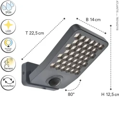 Metall Lampen|Led Außenleuchten*Eco-Light LED Wandlampe mit Bewegungsmelder 4000 K IP54 flexibel