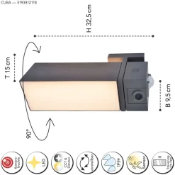 Metall Lampen|Led Außenleuchten*Eco-Light LED Wandlampe mit Bewegungsmelder IP54 1000 lm dimmbar