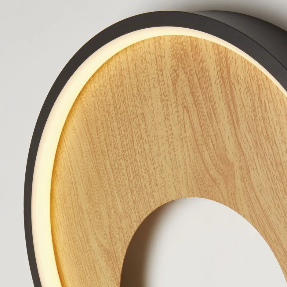 Searchlight LED Wandlampe rund Ø 30 cm Schwarz Braun 3000 K< Led Lampen|Wandleuchten