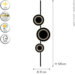 Eco-Light LED Wandlampe Schwarz H:120 cm 1008 lm 3000 K dimmbar< Wohnzimmerlampen|Metall Lampen