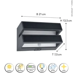 Eco-Light LED Wandlampe Solar Bewegungsmelder IP54 600 lm dimmbar< Solarleuchten|Led Außenleuchten