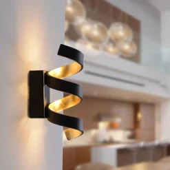 Eco-Light LED Wandlampe Spirale Schwarz Gold H:26 cm 3000 K 9 W< Wohnzimmerlampen|Metall Lampen