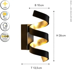 Eco-Light LED Wandlampe Spirale Schwarz Gold H:26 cm 3000 K 9 W< Wohnzimmerlampen|Metall Lampen