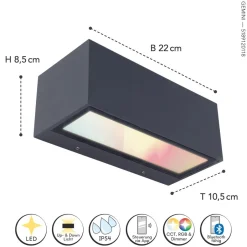Eco-Light LED Wandlampe Up Down dimmbar RGB B:22 cm IP54 900 lm< Metall Lampen|Led Außenleuchten