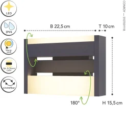 Eco-Light LED Wandleuchte Aluminium Anthrazit B:22,5 cm IP44 18 W< Metall Lampen|Led Außenleuchten