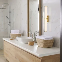 Searchlight LED Wandleuchte Bad 63 cm IP44 Glas Metall in Gold< Wohnzimmerlampen|Jugendstil Lampen