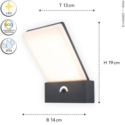 Metall Lampen|Led Außenleuchten*Eco-Light LED Wandleuchte Bewegungssensor IP54 T:14 cm Anthrazit