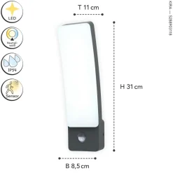 Eco-Light LED Wandleuchte Bewegungsmelder Aluminium 4000 K IP54< Metall Lampen|Led Außenleuchten
