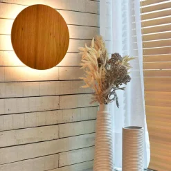 Flurlampen|Wohnzimmerlampen*Elstead LED Wandleuchte Holz Furnier Teak D: 25 cm rund 3000 K warmweiß