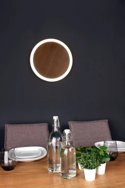 Wohnzimmerlampen|Metall Lampen*Eco-Light LED Wandleuchte Holz Schwarz rund Ø40 cm 3500 K dimmbar