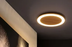 Wohnzimmerlampen|Metall Lampen*Eco-Light LED Wandleuchte Holz Schwarz rund Ø30 cm 3500 K dimmbar