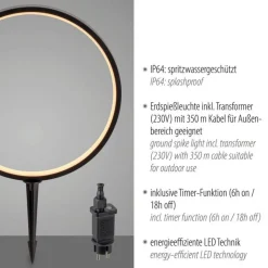 Just Light LED Wegeleuchte mit Erdspieß 48 cm IP65 3000 K Schwarz< Designerlampen|Wegeleuchten
