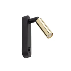 TK Lighting Leselampe Wand mit Schalter Metall schwenkbar Schwarz Gold G9< Spots|Flurlampen