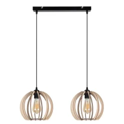 Belis Längliche Hängelampe Holz Metall E27 2-flammig L:60 cm< Hängelampen|Bürolampen