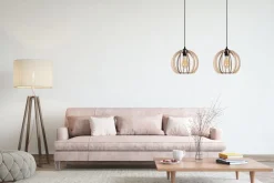 Belis Längliche Hängelampe Holz Metall E27 2-flammig L:60 cm< Hängelampen|Bürolampen