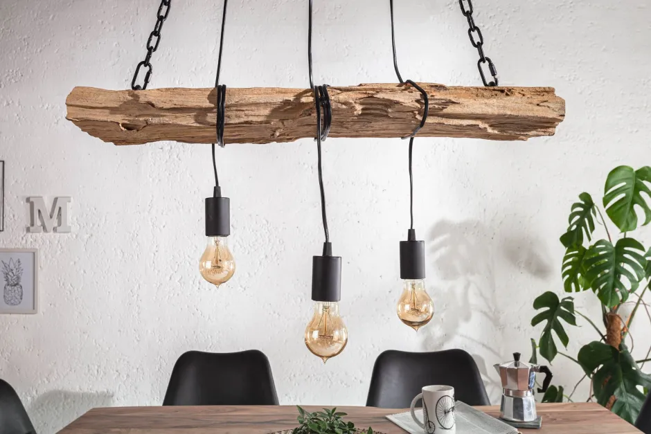 Hängelampen|Bürolampen*Invicta Interior Längliche Hängelampe Holz Natur L:73 cm E27 gemütlich