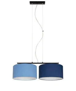 Belis Längliche Hängelampe Stoff Schwarz Blau E27 L:70 cm< Hängelampen|Bürolampen
