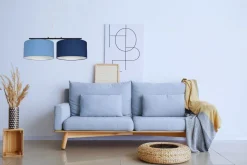 Belis Längliche Hängelampe Stoff Schwarz Blau E27 L:70 cm< Hängelampen|Bürolampen