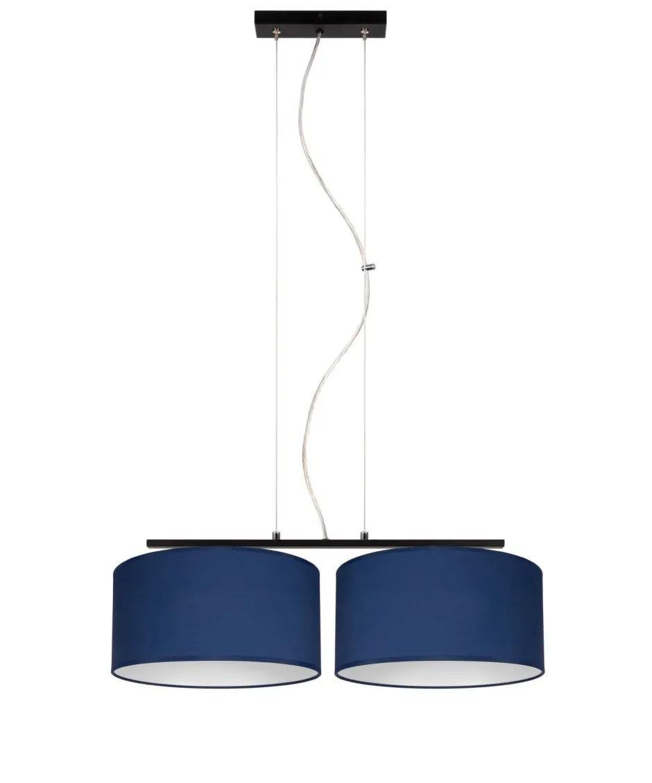 Wohnzimmerlampen|Stofflampen*Belis Längliche Hängeleuchte 2-flammig Stoff Schwarz Blau E27