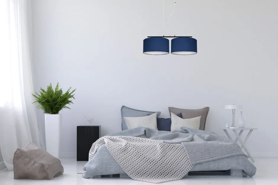 Wohnzimmerlampen|Stofflampen*Belis Längliche Hängeleuchte 2-flammig Stoff Schwarz Blau E27