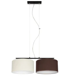 Belis Längliche Hängeleuchte 2-flammig Stoff Ecru Braun E27< Hängelampen|Bürolampen