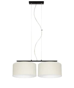 Belis Längliche Hängeleuchte 2-flammig Stoff Schwarz Ecru E27< Hängelampen|Bürolampen