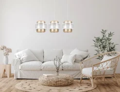 Hängelampen|Bürolampen*Belis Längliche Pendelleuchte Stoff Metall E27 3-flmg 75 cm