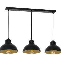 Luminex Loft Hängelampe Schwarz Gold Metall 3-flmg akzentuiert< Hängelampen|Bürolampen