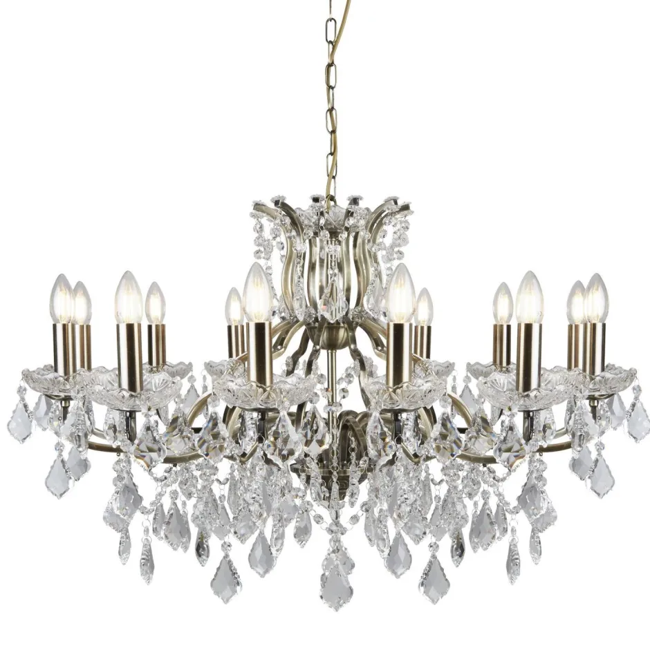 Searchlight Lüster Kristall Ø 88 cm groß Messing Antik 12x E14< Hängelampen|Esszimmer Lampen