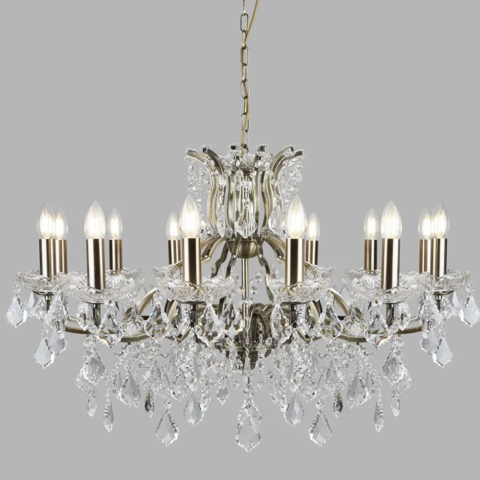 Searchlight Lüster Kristall Ø 88 cm groß Messing Antik 12x E14< Hängelampen|Esszimmer Lampen