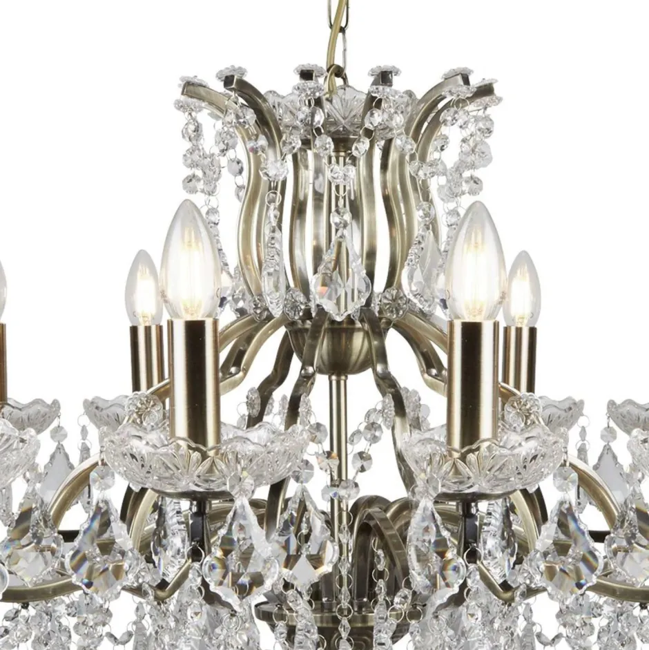 Searchlight Lüster Kristall Ø 88 cm groß Messing Antik 12x E14< Hängelampen|Esszimmer Lampen